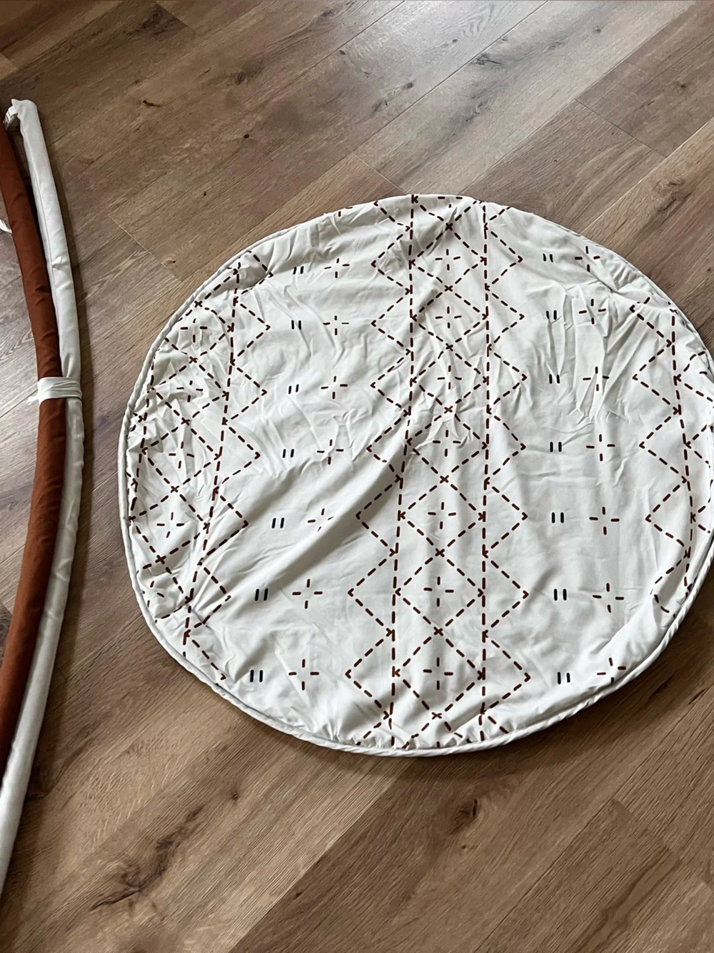 Neutral White & Brown Baby Play Gym - Soft Activity Mat with Hanging Toys